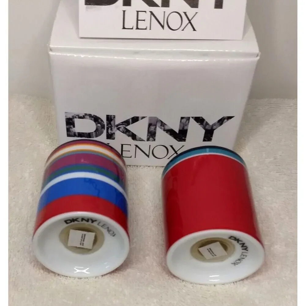 Lenox DKNY Urban Essentials Cherry Salt & Pepper Shakers Stackable Red - Stripes